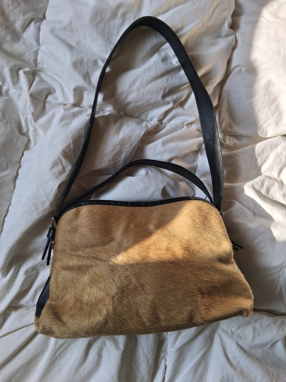Corazza Tan Haircalf Shoulder Bag with Black Trim